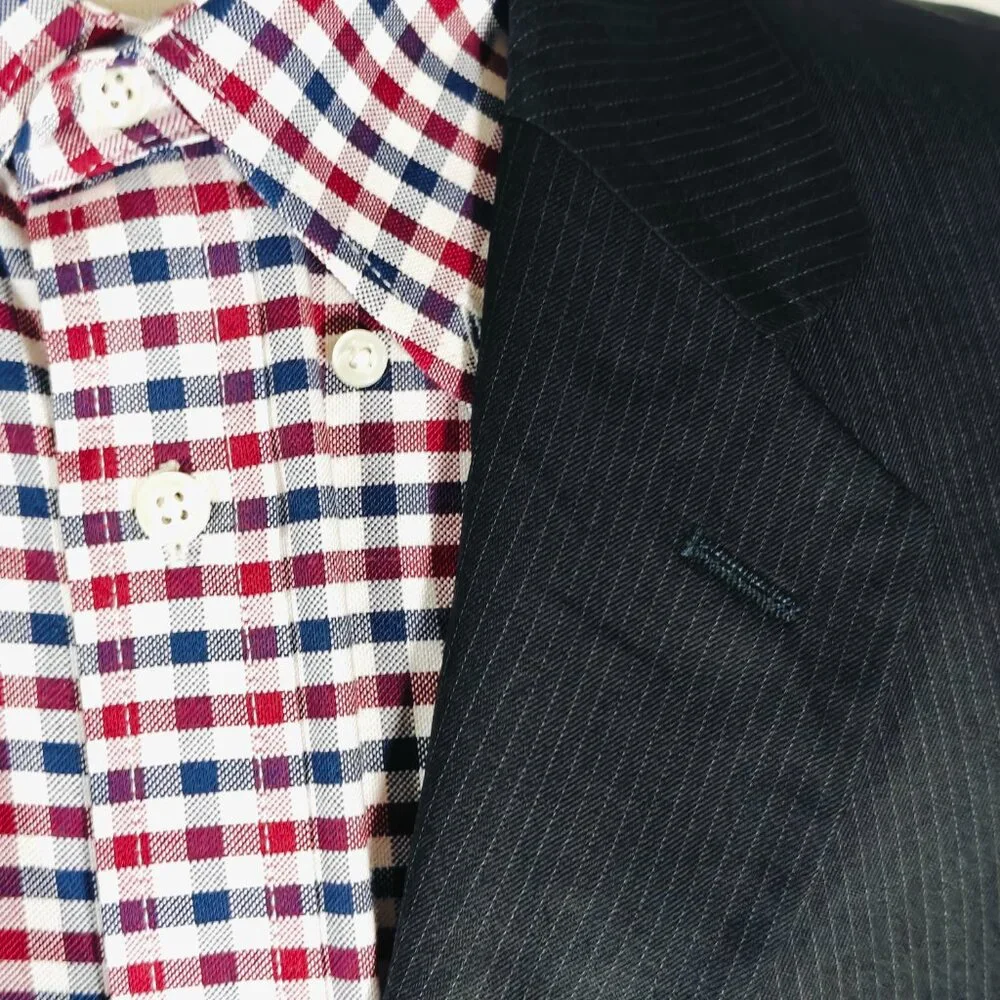 Banana Republic Men's Sport Coat Blazer Three Button Dark Navy‎ Striped Wool 46R